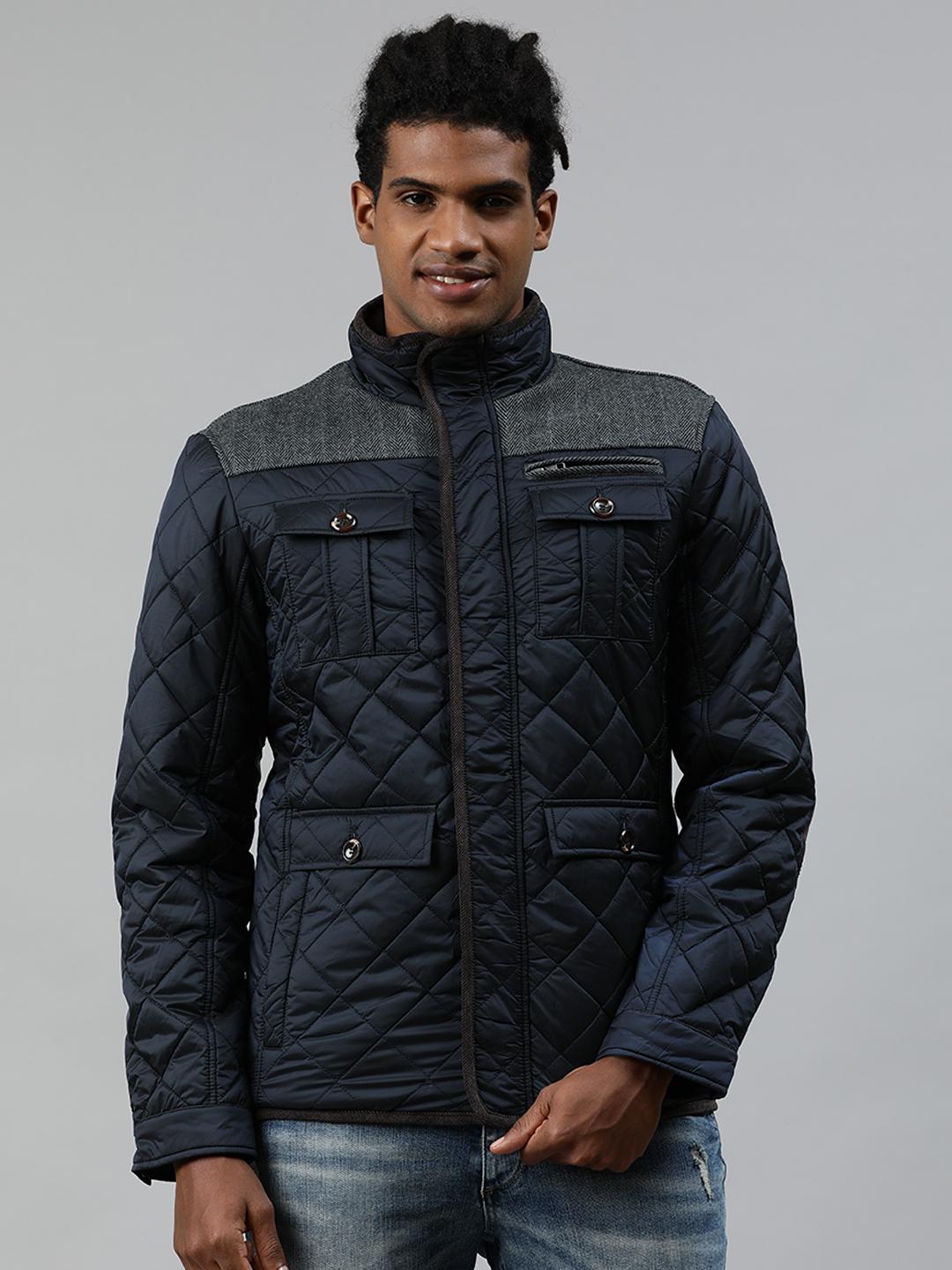 Buy Jack & Jones Men Navy Blue Solid CARDIFF Quilted Jacket