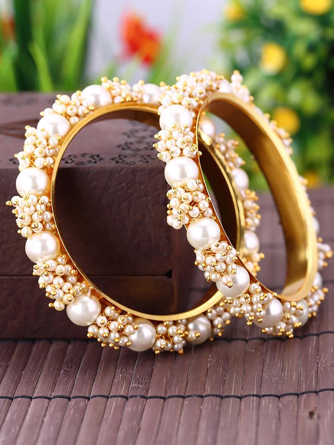 White Pearl Bangles Gold Guaranteed One Gram Micro Gold Plated