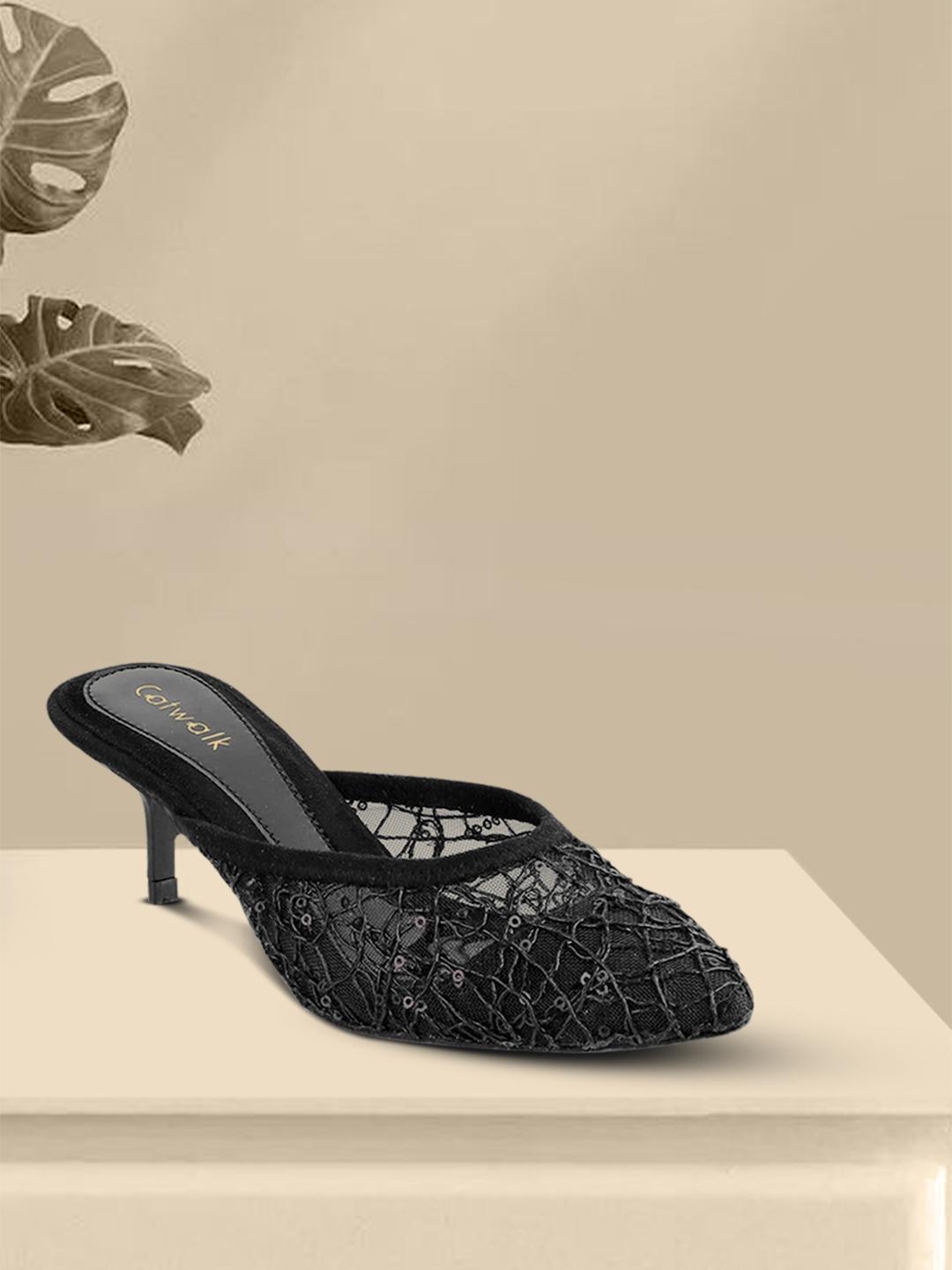 Buy Catwalk Women Black Woven Design Pumps Heels for Women