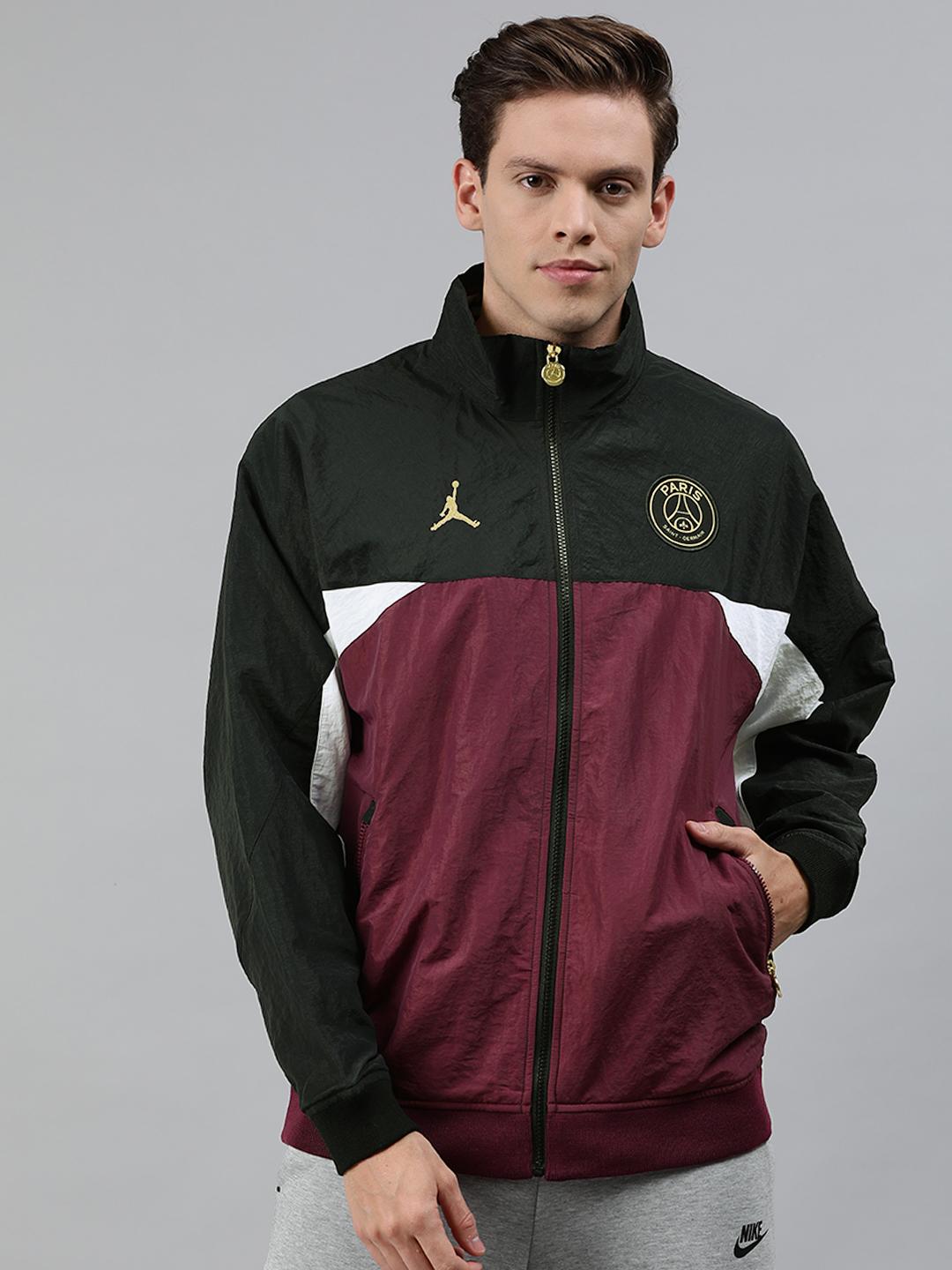 Buy Nike Men Black & Burgundy Loose Fit Colourblocked M J PSG FZ