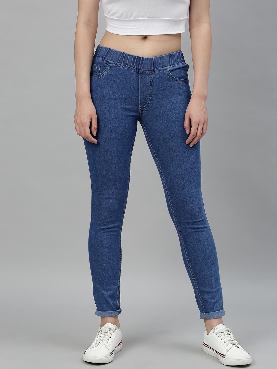 Buy ADBUCKS Women Blue Slim Fit Washed Stretchable Denim Jeggings