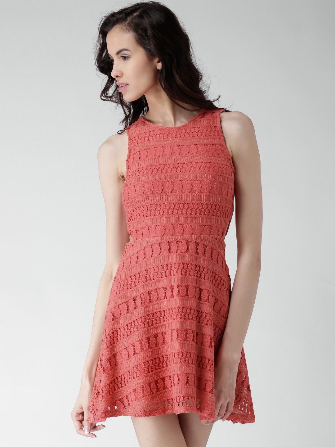Buy FOREVER 21 Coral Pink Crochet Fit & Flare Dress - Dresses for Women  1322232 | Myntra