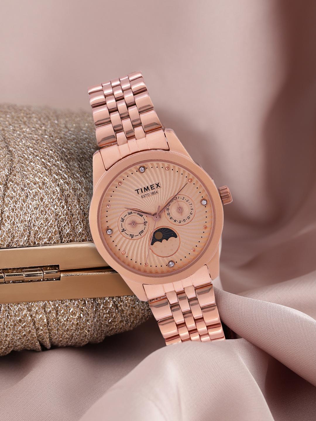 Rose Gold Timex Leather Strap Watch Women's Buy Timex Women