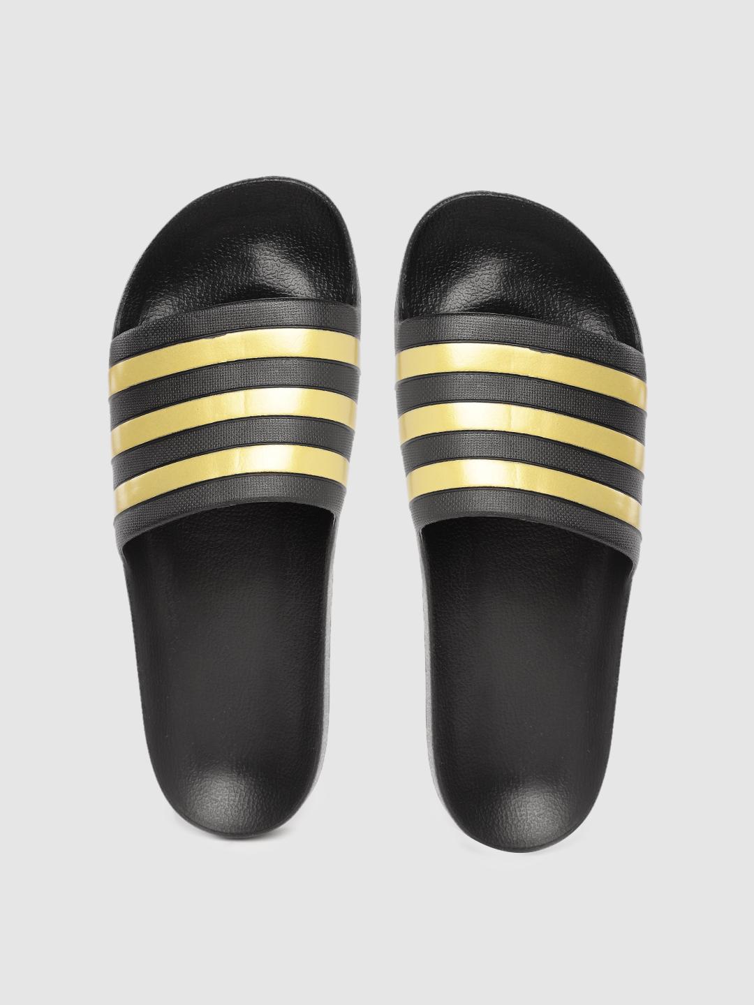 Buy ADIDAS Unisex Black Gold-Toned Adilette Aqua Striped Sliders