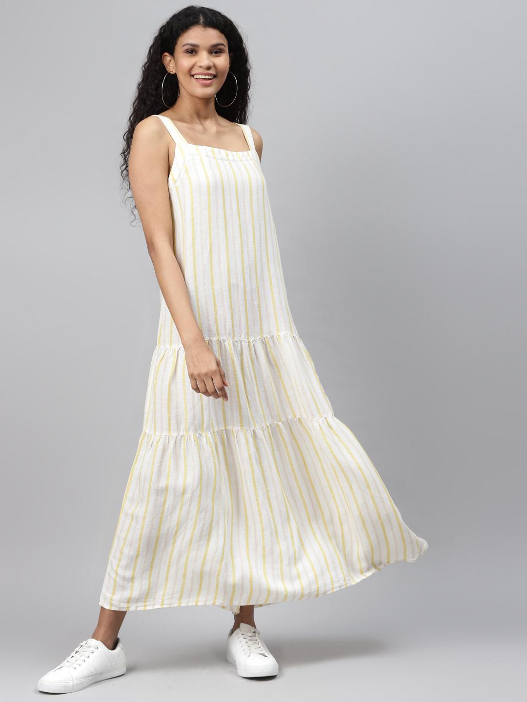 Lorenart Es Charlie Holiday Feline Dress Buy Marks Spencer Women White  Mustard Yellow Tiered Striped Maxi Dress Dresses For Women 13449616 Myntra