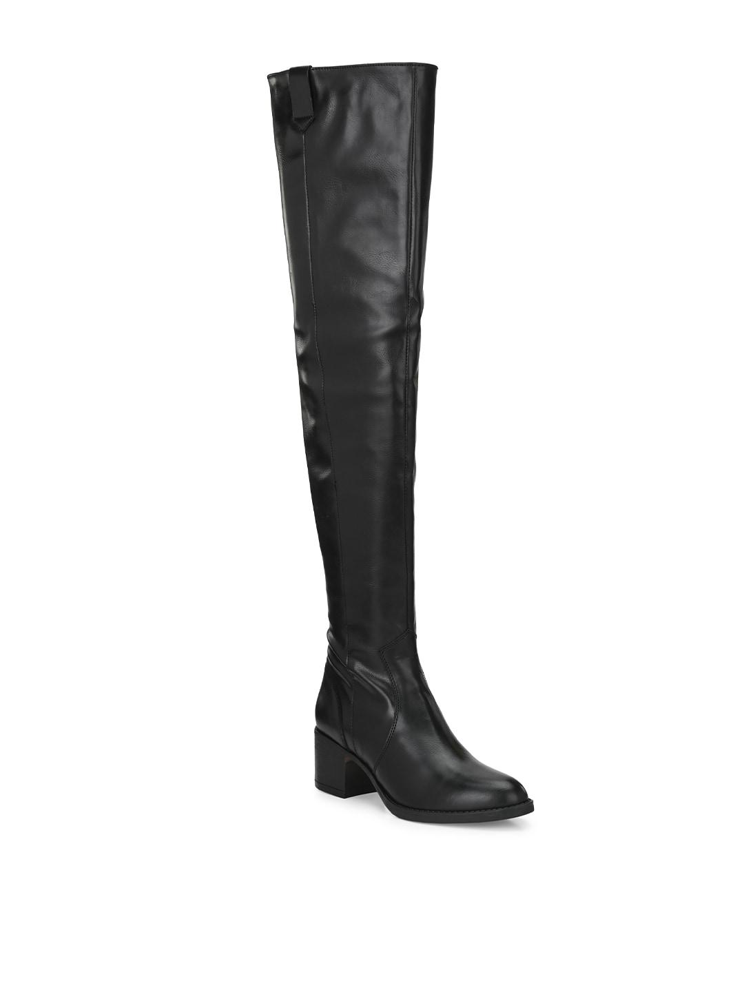 Delize Women Black Solid Heeled Boots - Image 1
