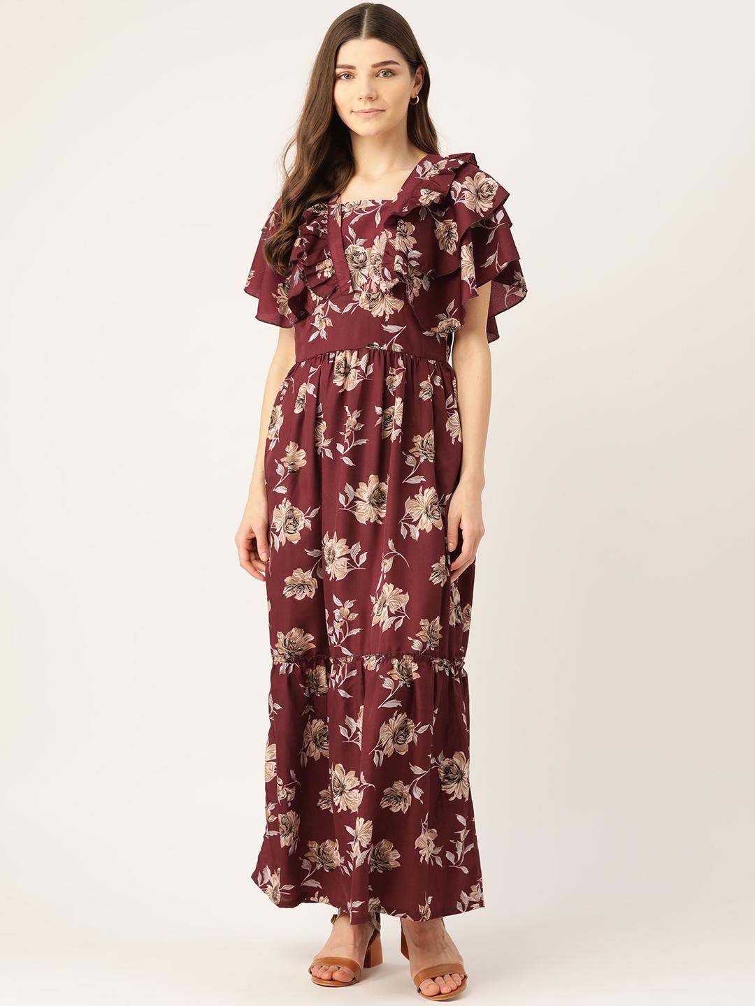 Buy Alsace Lorraine Paris Women Burgundy Printed Maxi Dress - Dresses for  Women 13642454 | Myntra