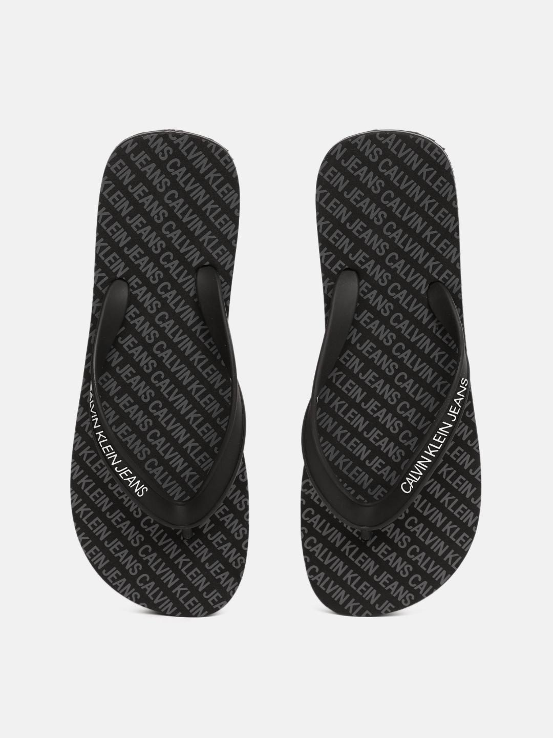 Buy Calvin Klein Men Black Printed Thong Flip-Flops Flip Flops - Main Image