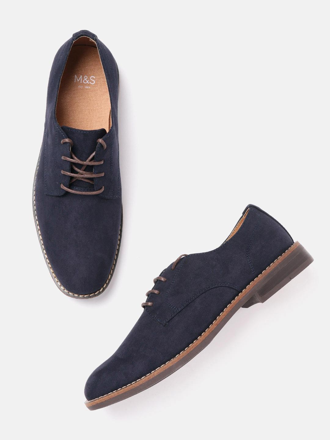 Buy Marks spencer Men Navy Blue Solid Suede Finish Derbys