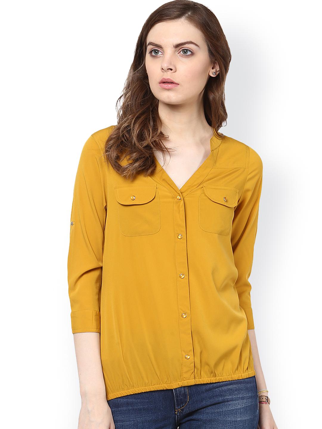 Buy Harpa Mustard Yellow Casual Shirt Shirts for Women 1371694