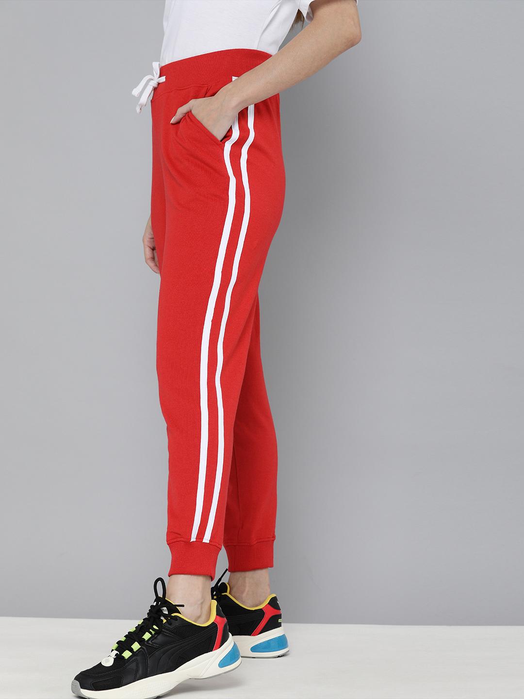 Kook N Keech Women Red White Solid Joggers with Side Striped Detail