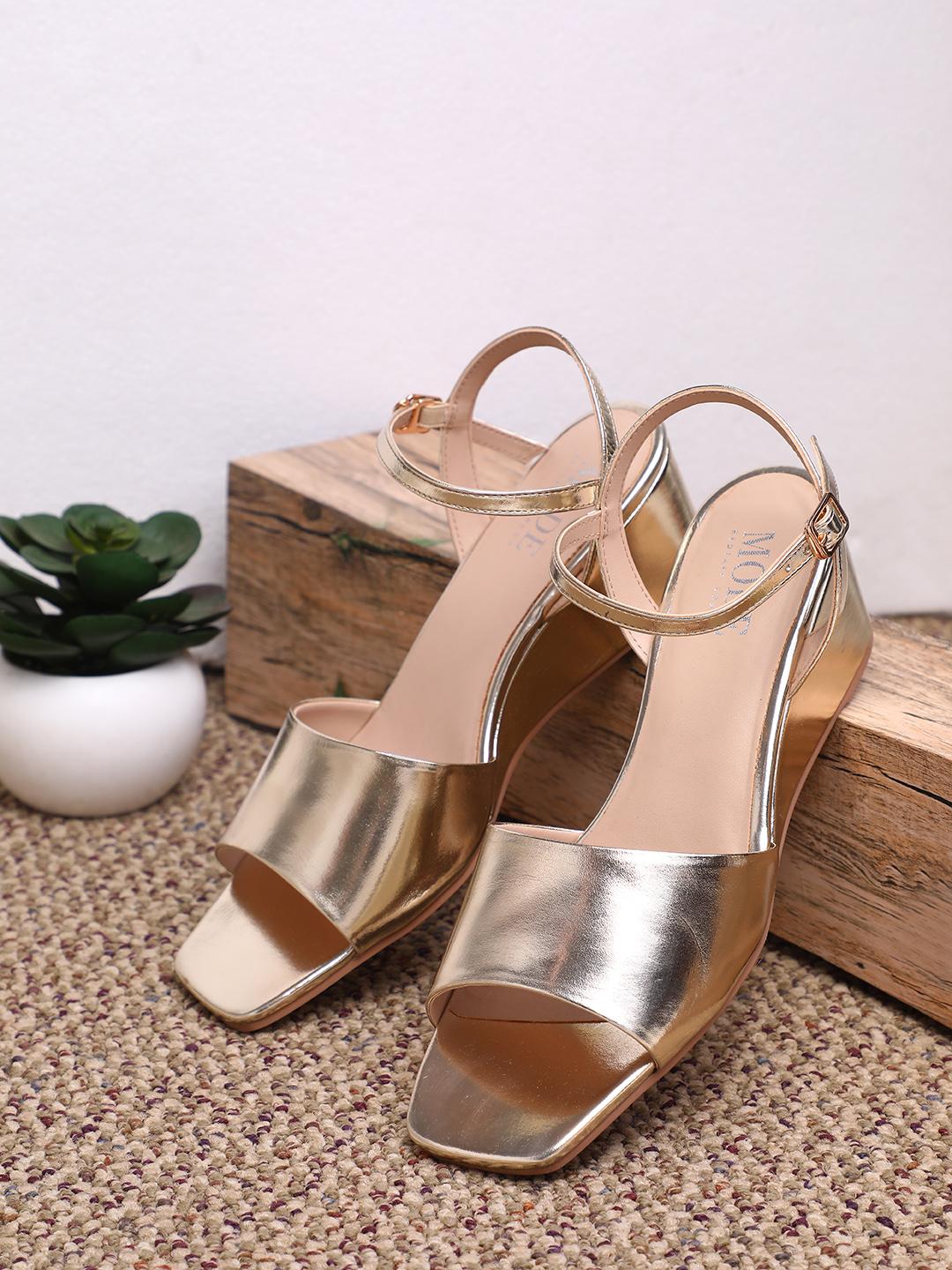 Buy Mode by Red Tape Women Gold-Toned Solid Wedges Heels for