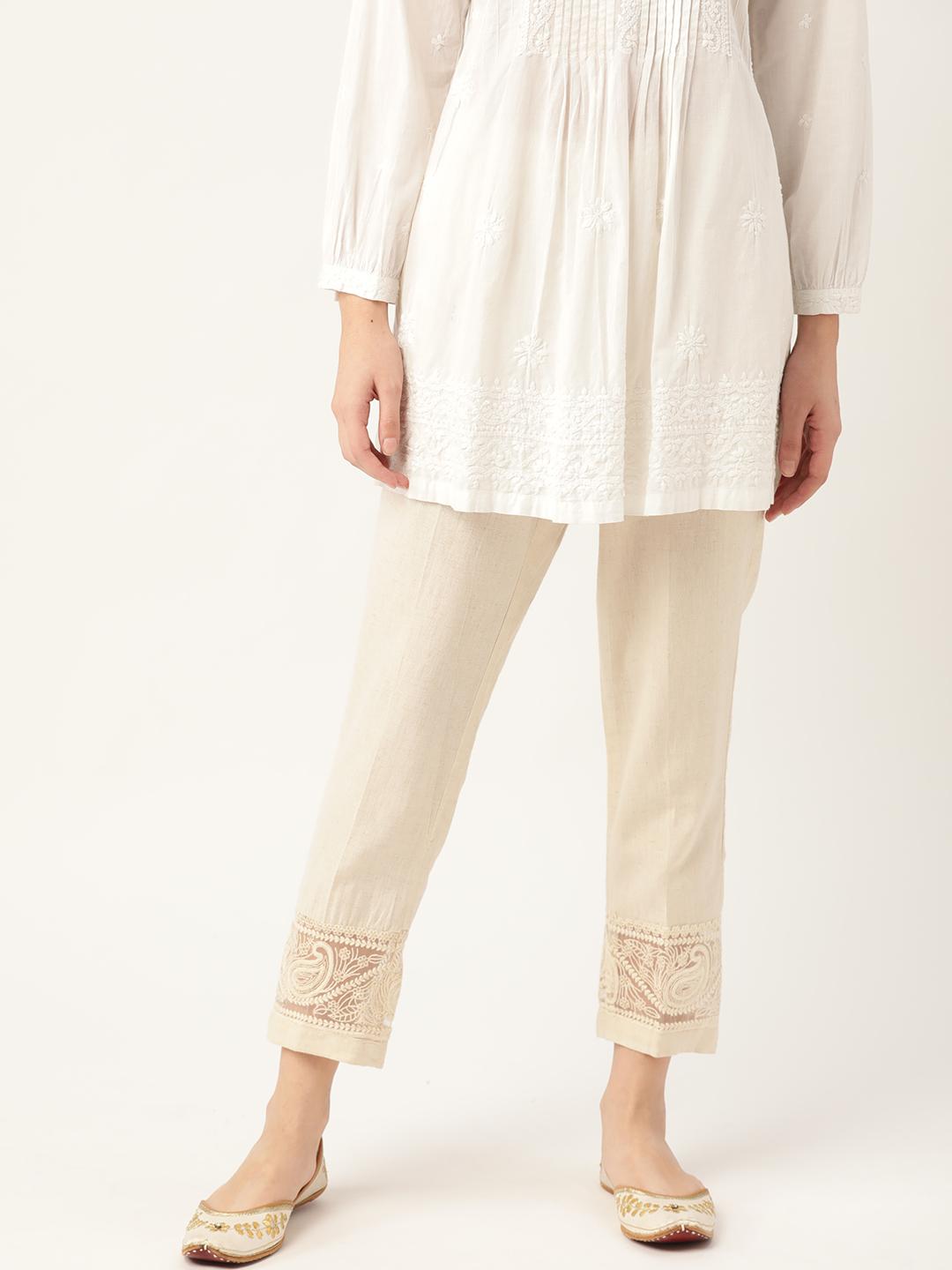 cigarette pants with lace Buy Anouk Women Off White Cropped Cigarette Trousers with Lace Detail -  Trousers for Women 13913356