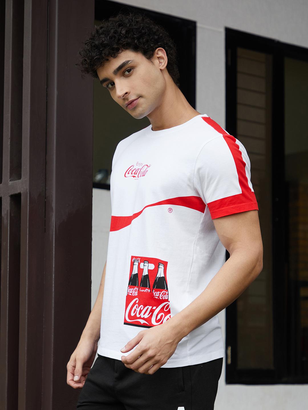 Buy Jack Jones Men White Coca-Cola Printed Pure Cotton T-shirt