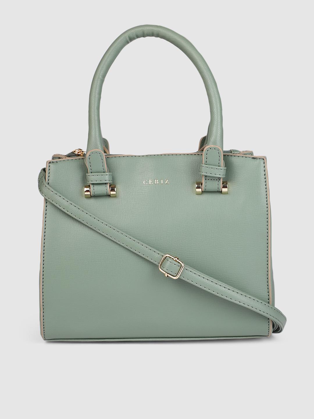 Buy CERIZ Green Textured Handheld Bag With Detachable Sling Strap