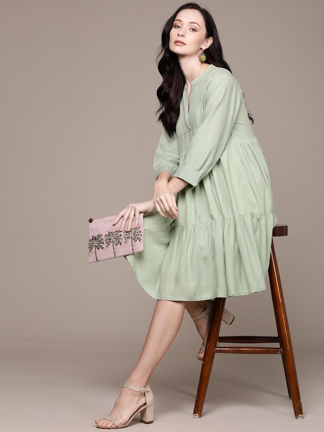 ritu kumar green dress Ritu Kumar Green Embroidered Kurta Dress – Saris and Things main image 0