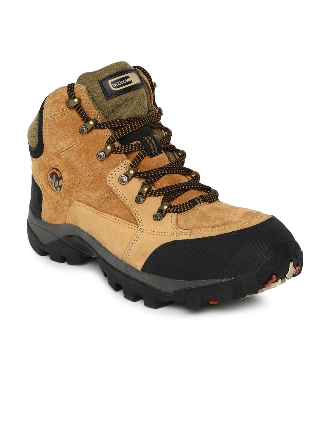 Buy Woodland Men Tan Brown Solid Leather Mid-Top Trekking Shoes
