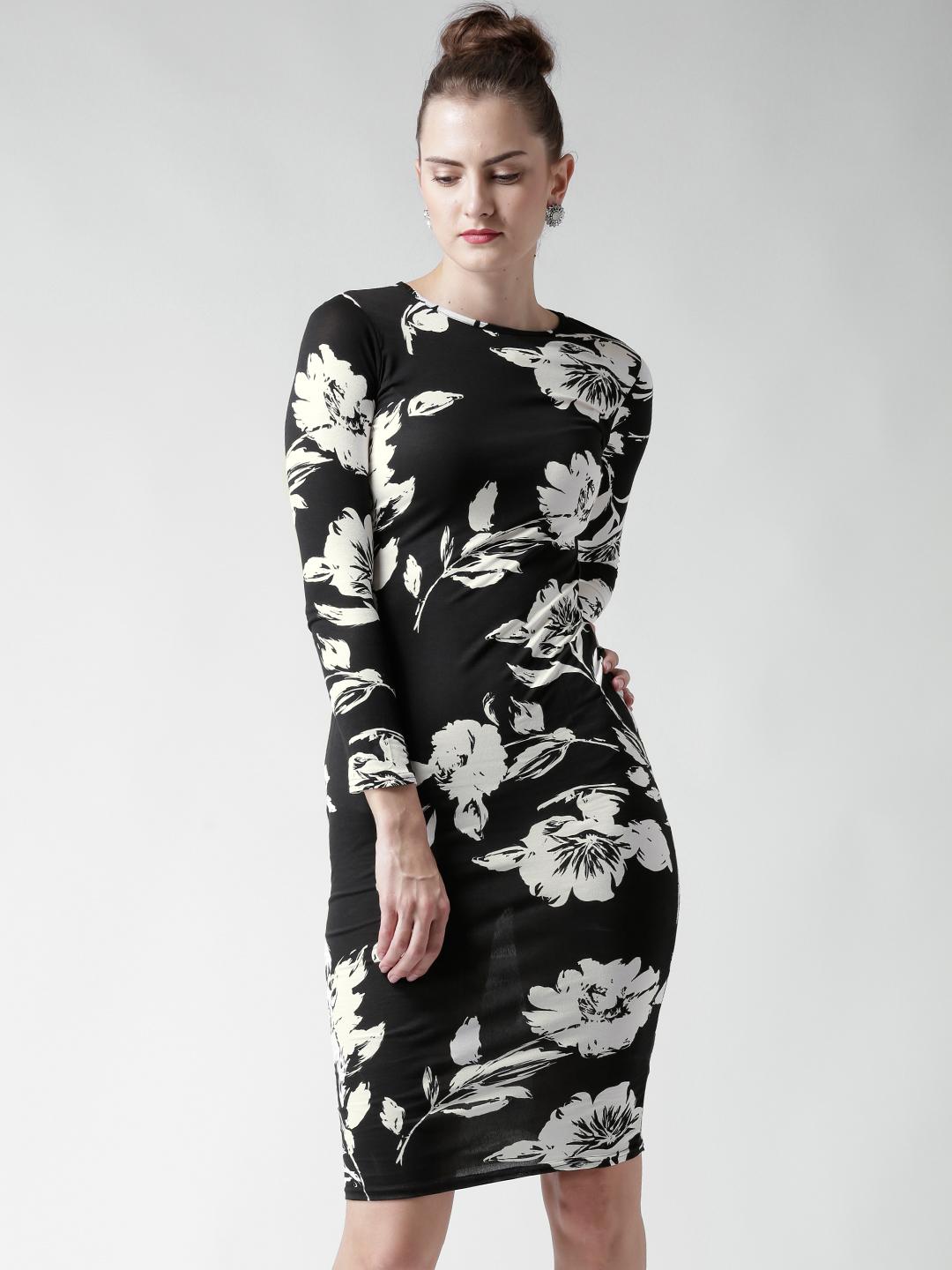 Buy Boohoo Black & White Floral Print Bodycon Dress - Dresses for Women  1415248 | Myntra