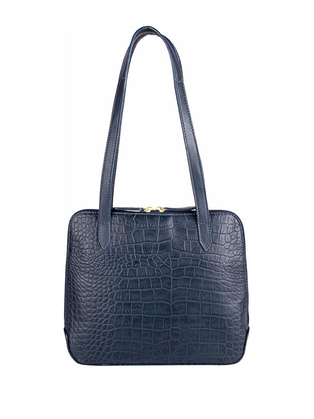 Buy Hidesign Blue Croc Textured Leather Structured Shoulder Bag