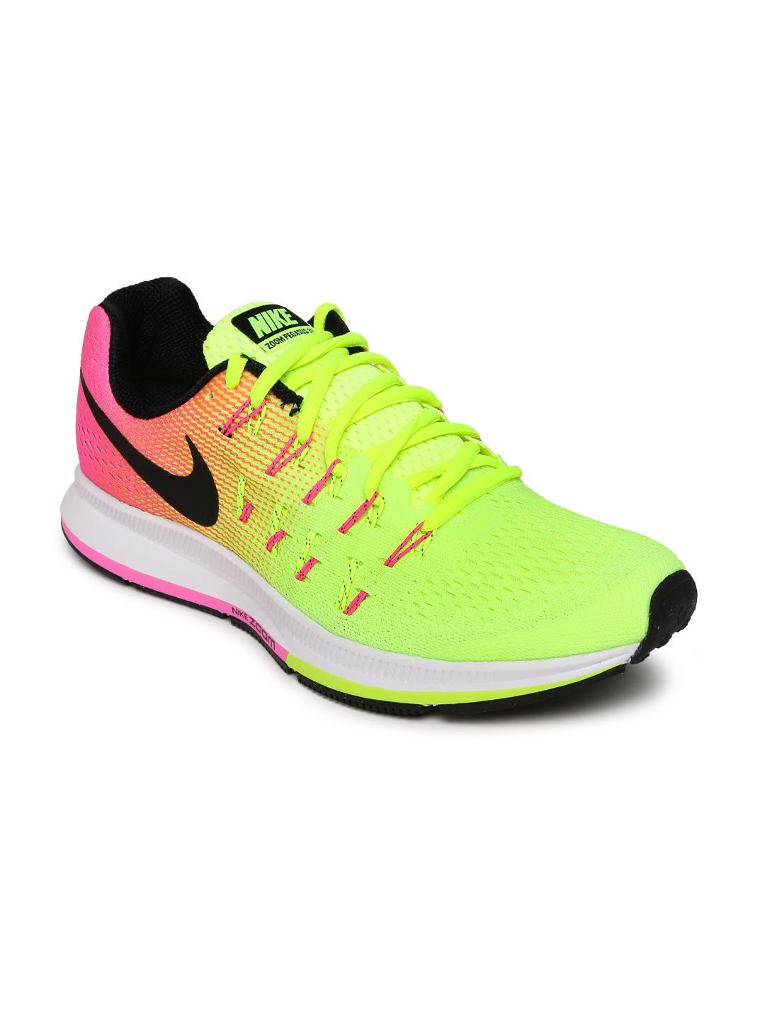 nike pink green running shoes