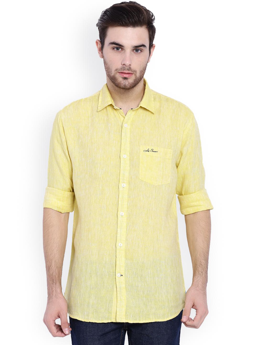 Buy SEVEN Yellow Linen Slim Fit Casual Shirt Shirts for Men