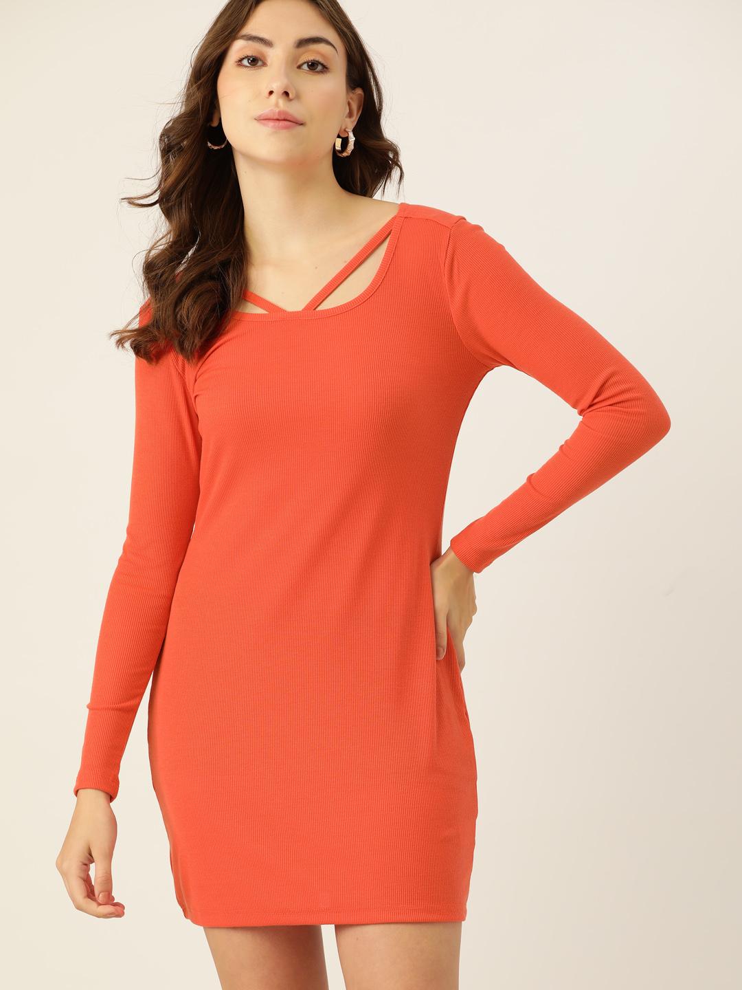 Buy DressBerry Women Coral Ribbed Bodycon Dress - Dresses for Women  14217834
