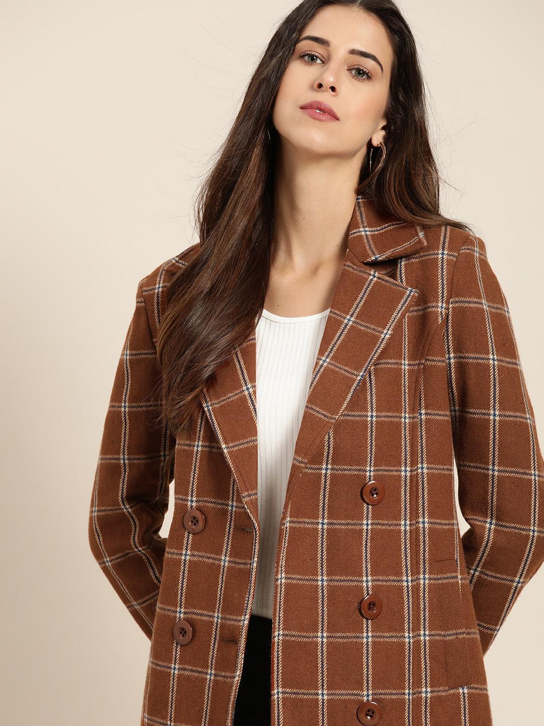 all about you Women Mustard Checked Trench Coat - Image 1