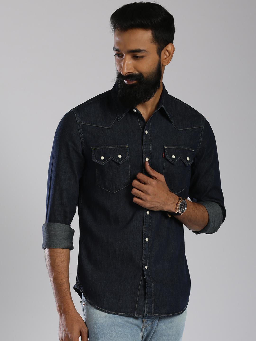 Levis Mens Dark Denim Shirt Barstow Western Shirt For Men – Shop The Marble  Black Look, image size:1080x1440