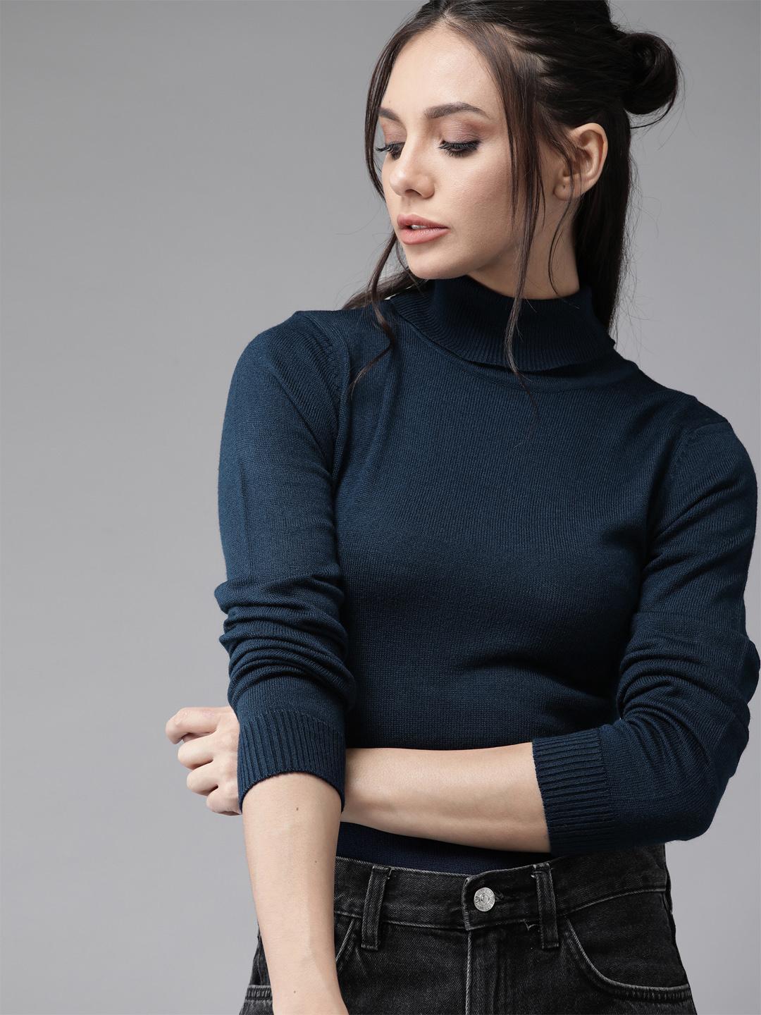 Teal Mock Neck Sweater Roadster Women Teal Green Solid Turtle Neck