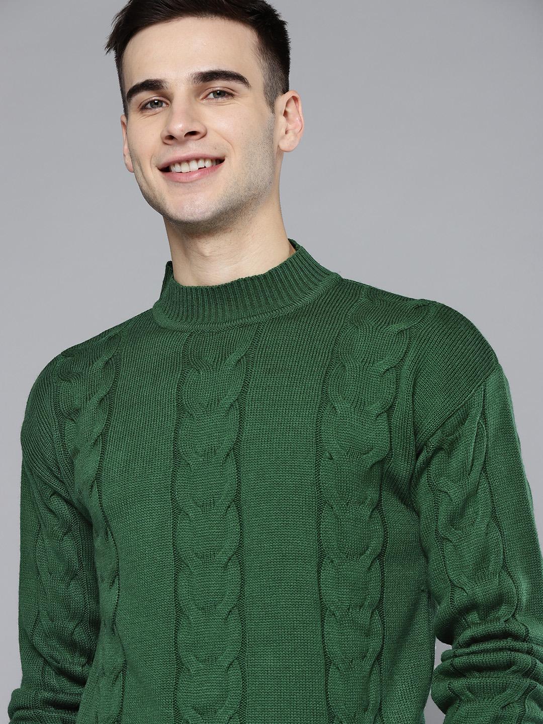 Buy Mast Harbour Men Green Cable Knit High Neck Pullover