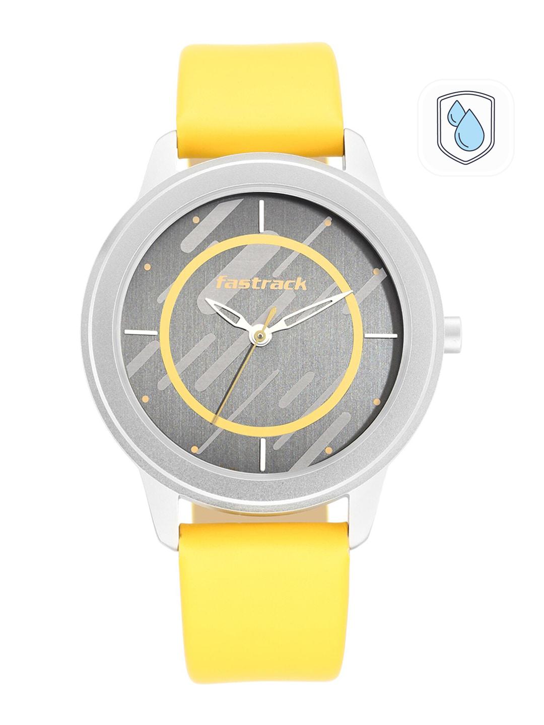 Fastrack Women Grey Yellow Leather Analogue Watch 6246SL02