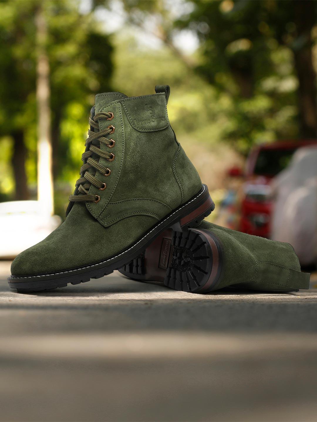 Buy LOUIS STITCH Men Olive Green Solid Handcrafted Italian Suede