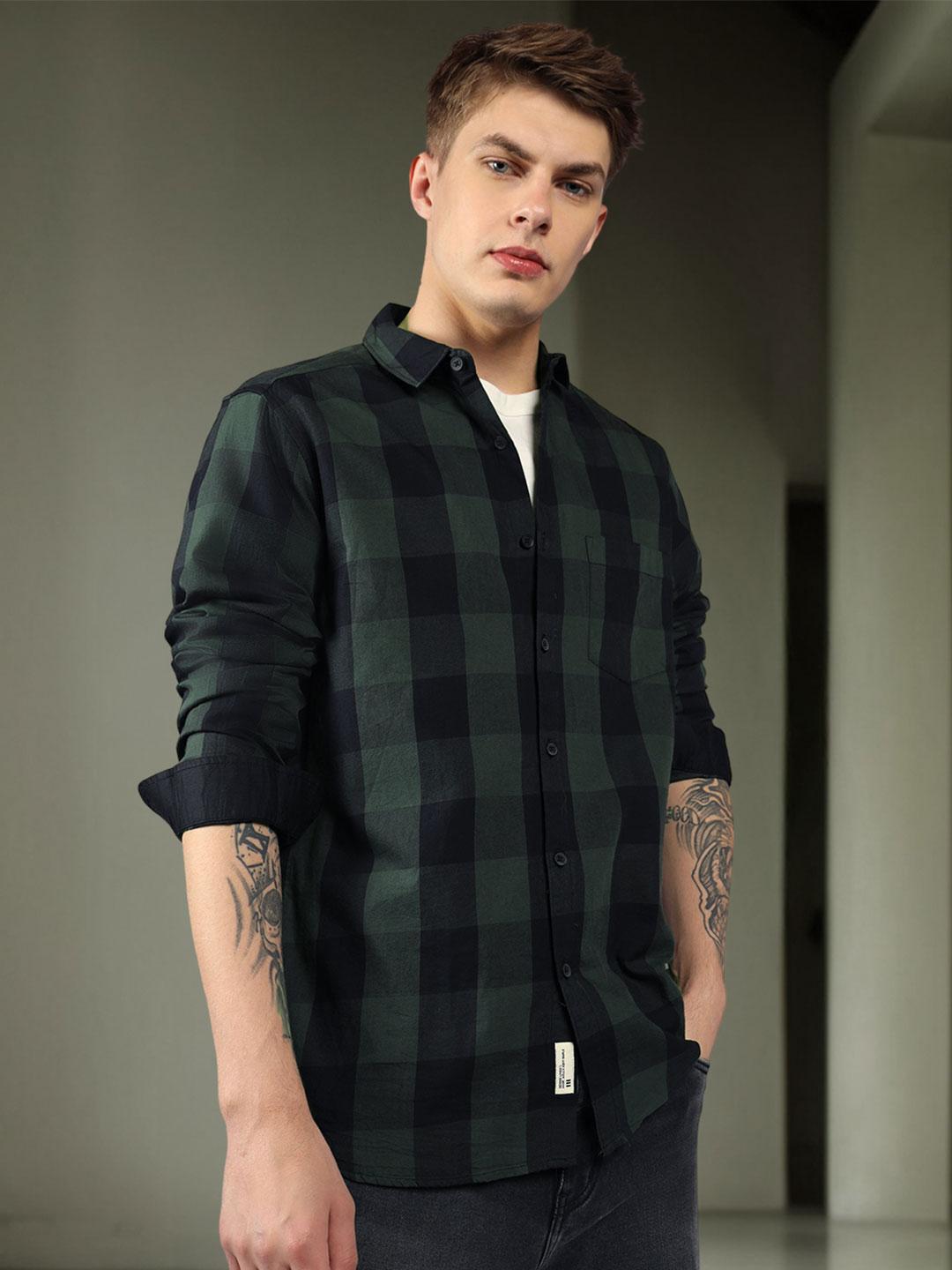 Buy Dennis Lingo Men Olive Green Black Comfort Slim Fit Buffalo