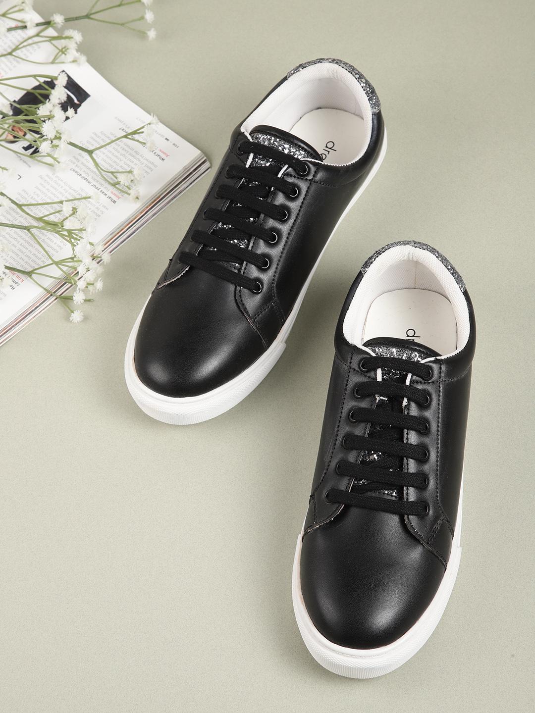 Buy DressBerry Women Black Solid Leather Sneakers Casual Shoes