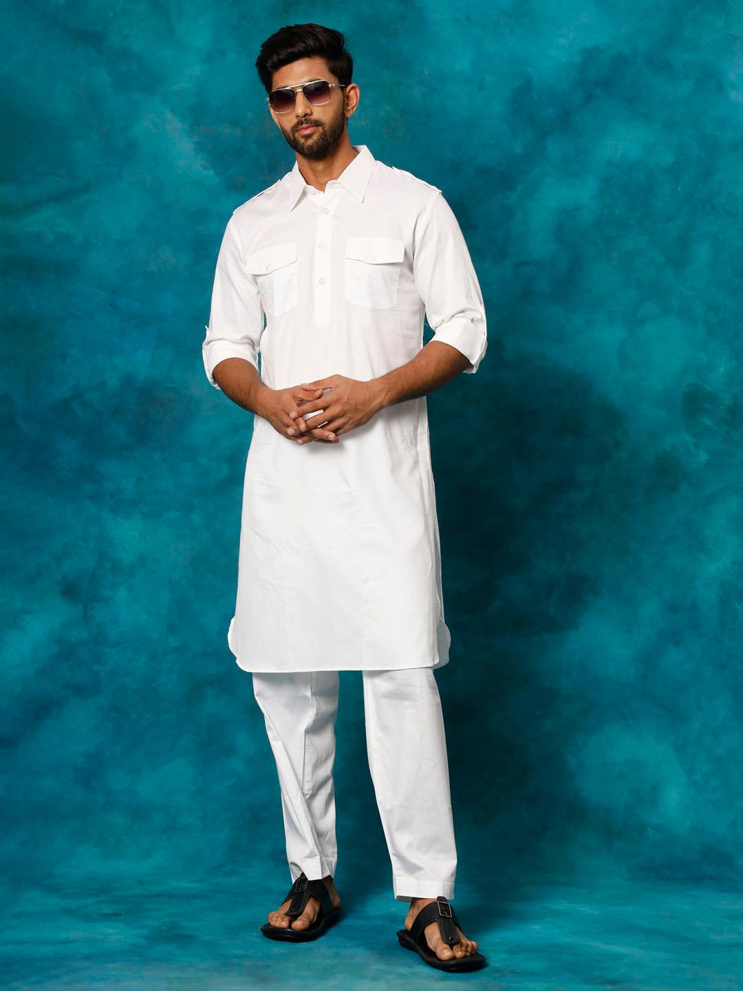 VASTRAMAY Men White Kurta with Pyjamas