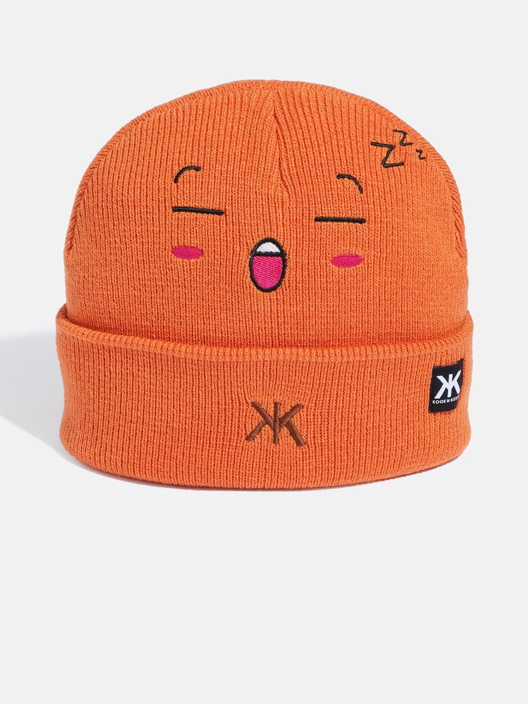 Buy Kook N Keech Unisex Orange Self Design Beanie - Caps for