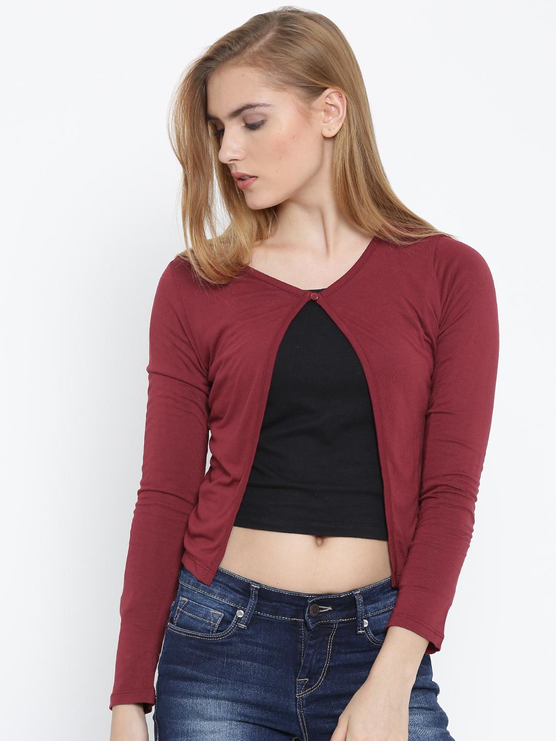 Buy Honey by Pantaloons Maroon Lace Back Shrug Shrug for Women