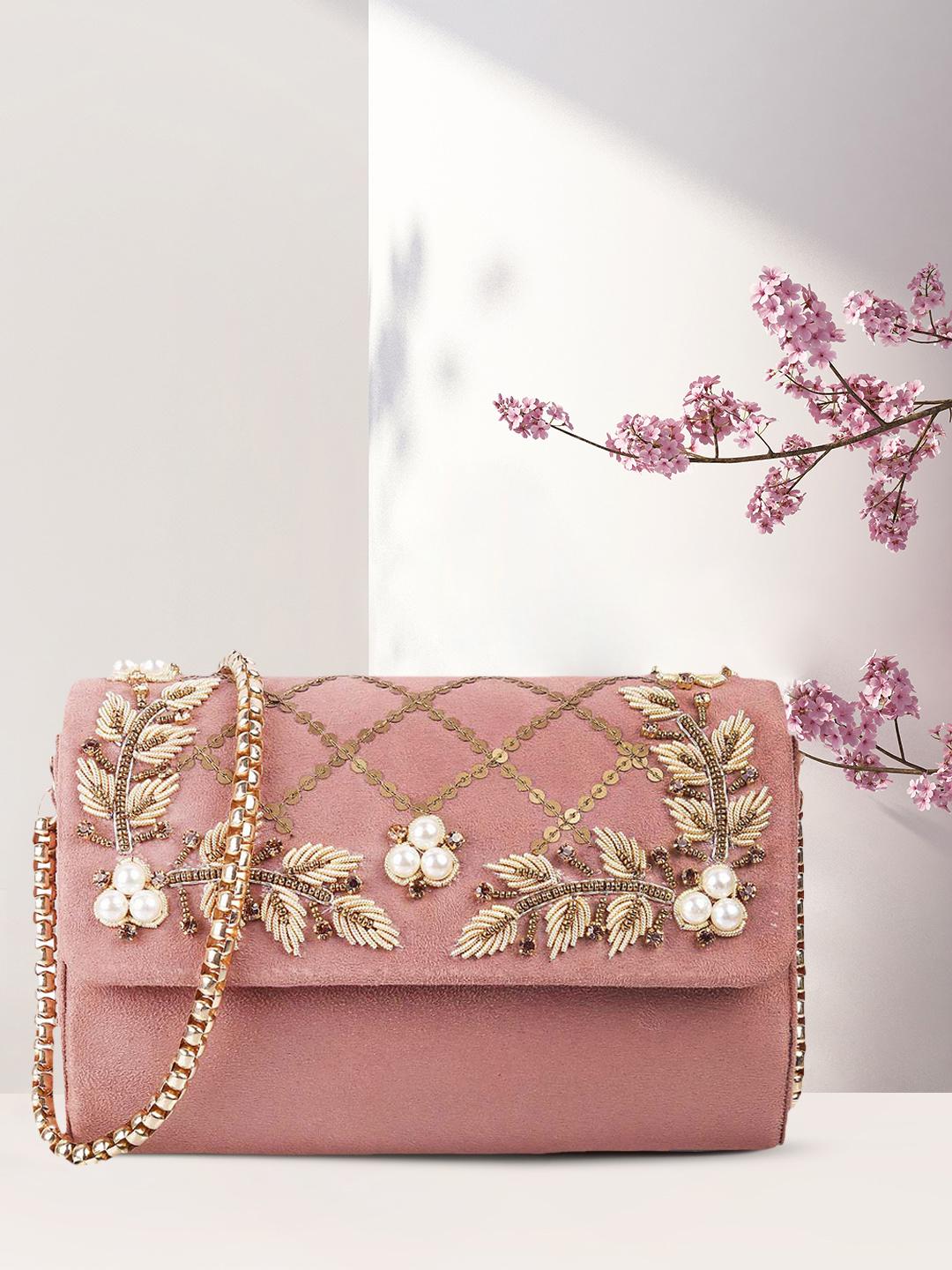 Buy Mochi Pink Gold-Toned Embellished Sling Bag Handbags