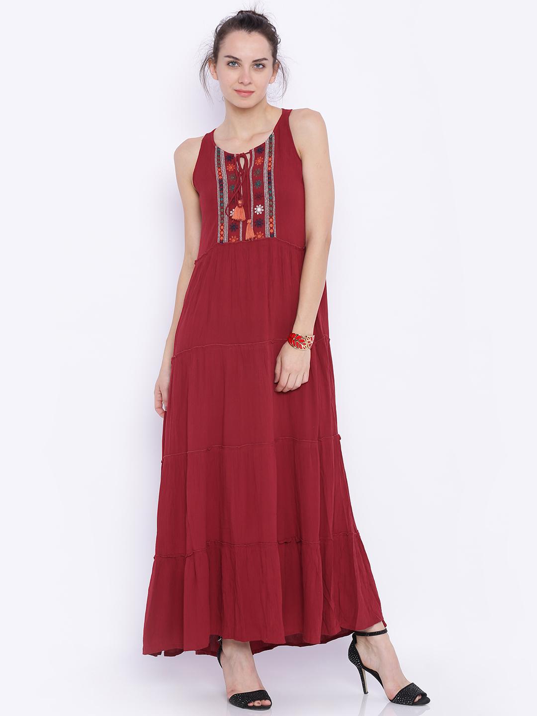 open lace back dress Global Desi Rust Butti-Print Viscose Dress  Rad Radar