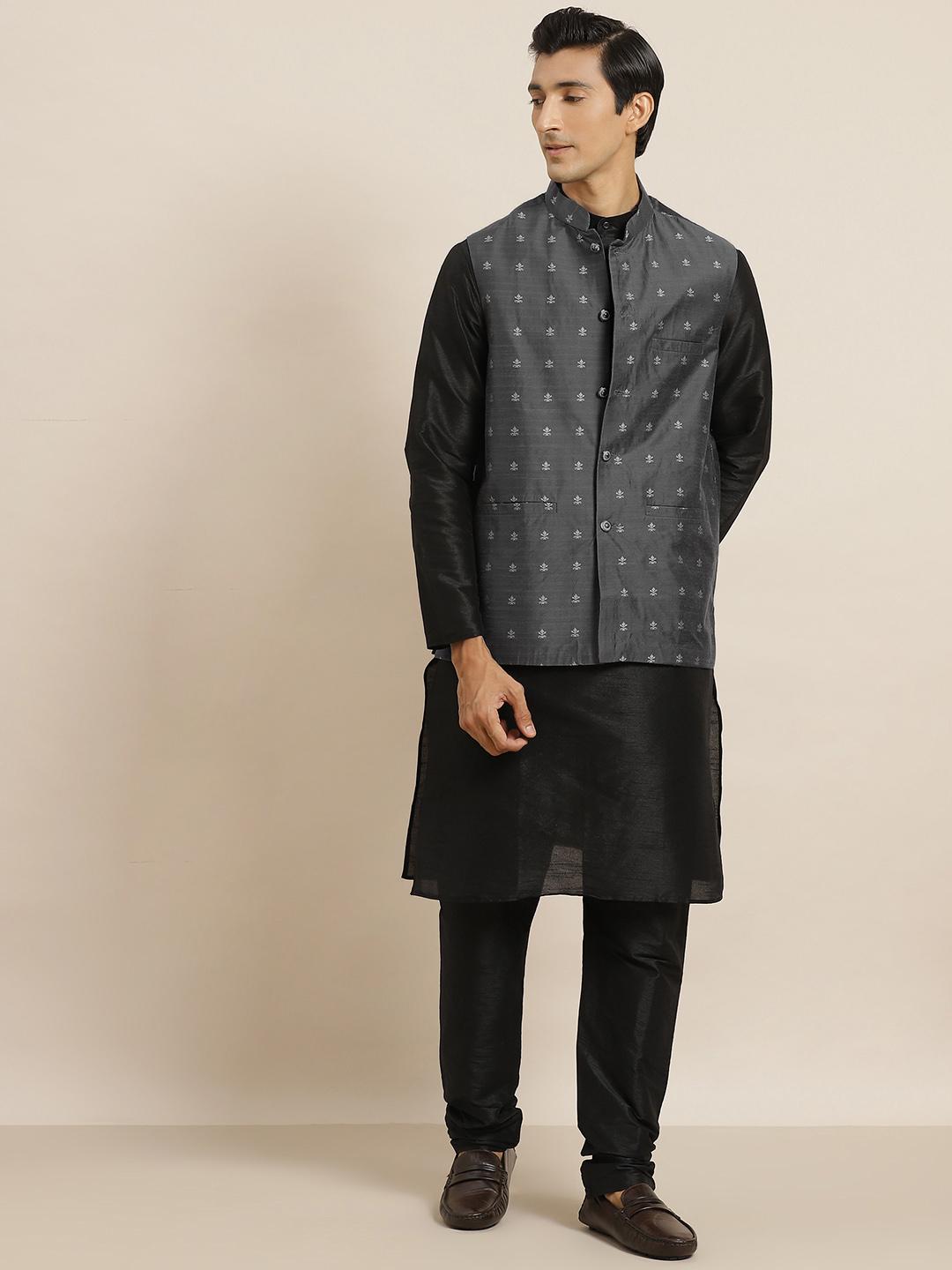 Buy SOJANYA Men Black Kurta Set With Jacket Kurta Sets for Men