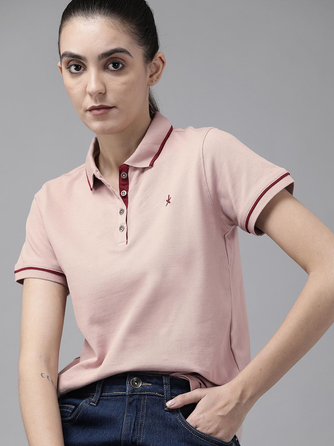 Roadster Women Rose Solid Polo Collar T-shirt