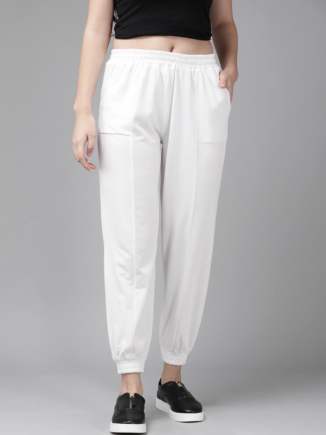Buy Roadster Women White Solid Straight Fit Cropped Joggers