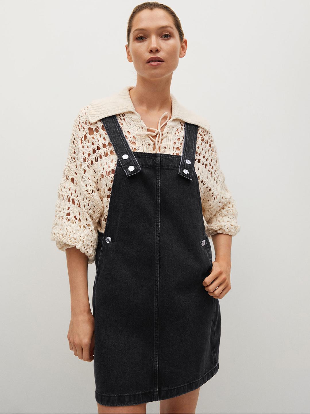mango denim pinafore dress Mango denim pinafore dress in light blue