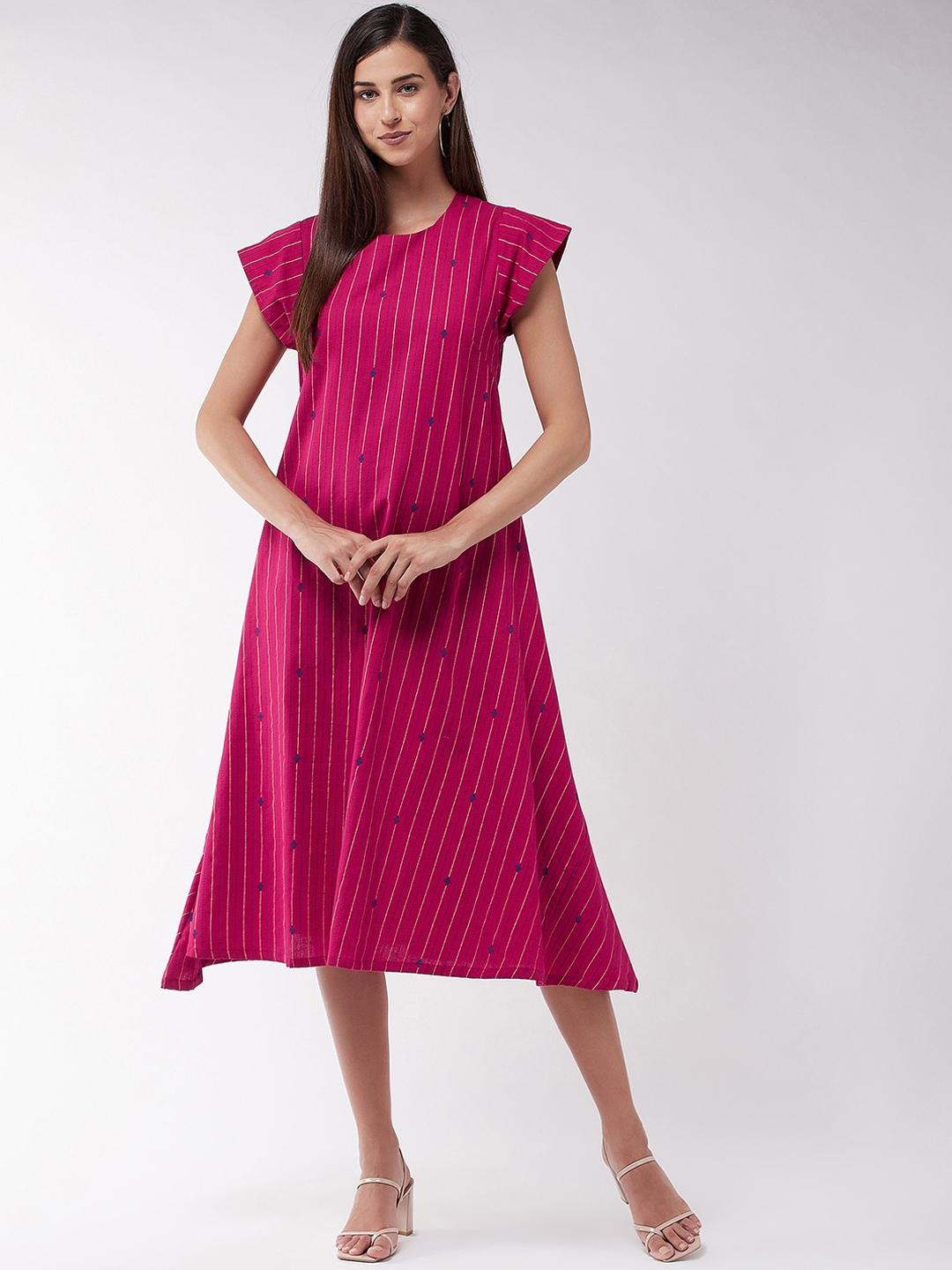 Hyderabad Pink Striped Midi Dress Buy InWeave Pink Striped A-Line Midi  Dress Dresses For Women