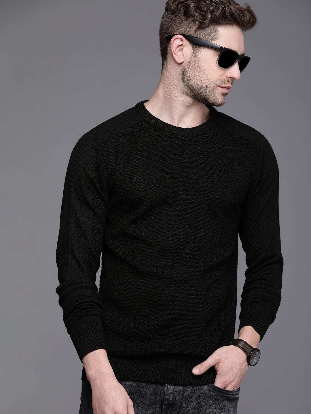 WROGN Men Black Slim Fit Raglan Sleeves Pullover - Image 1