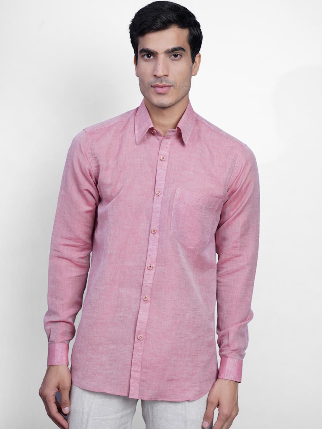 Buy Wintage Men Pink Solid Casual Linen Shirt - Shirts for Men
