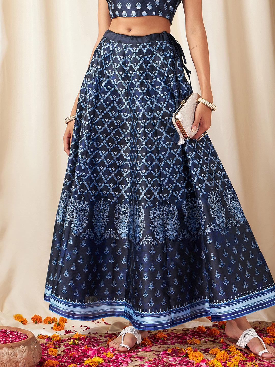 Buy Shae by SASSAFRAS Women Deep Navy Blue Floral Skirt - Skirts