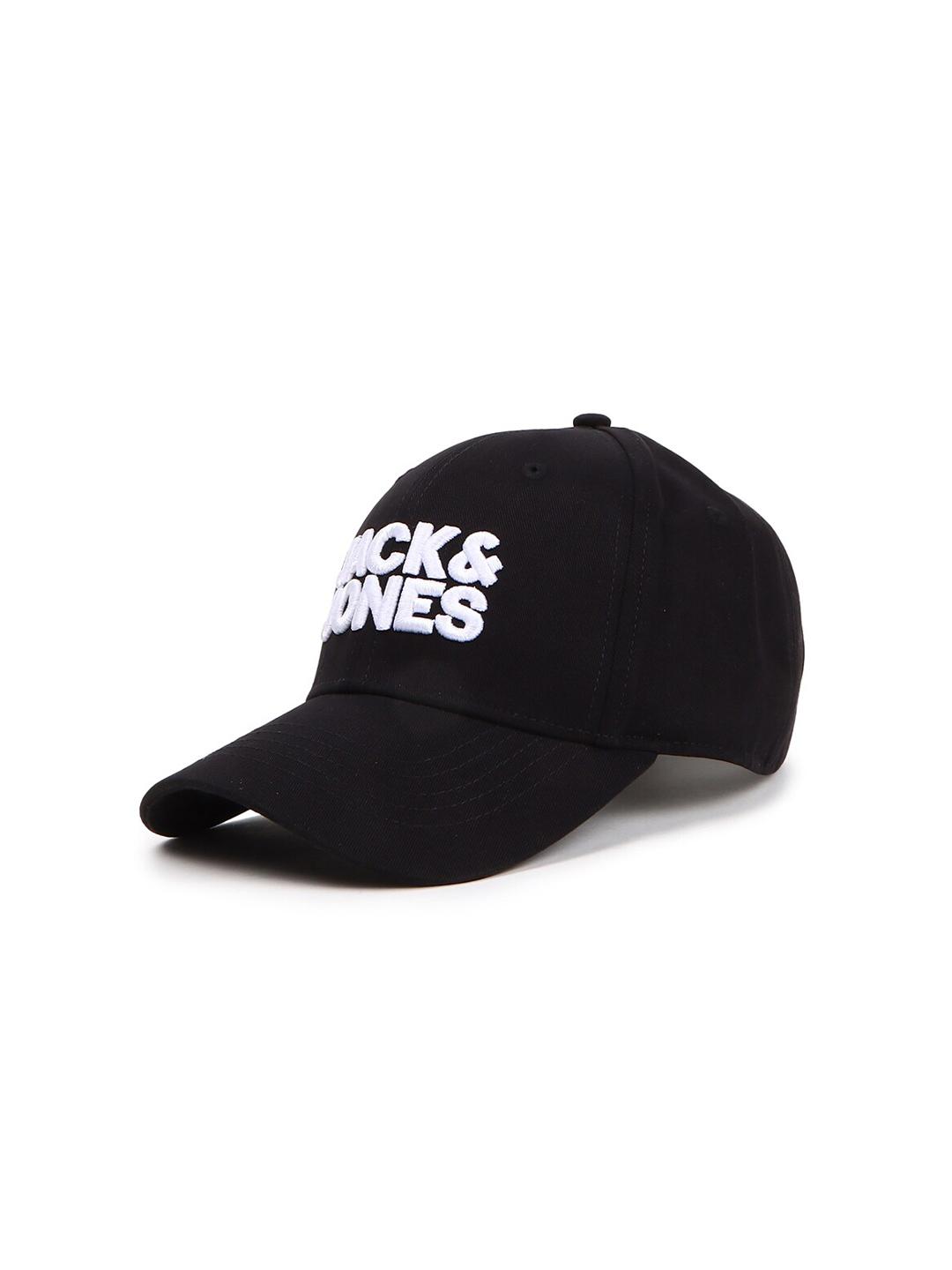 Jack & Jones Men Black & White Printed Cotton Baseball Cap - Image 1