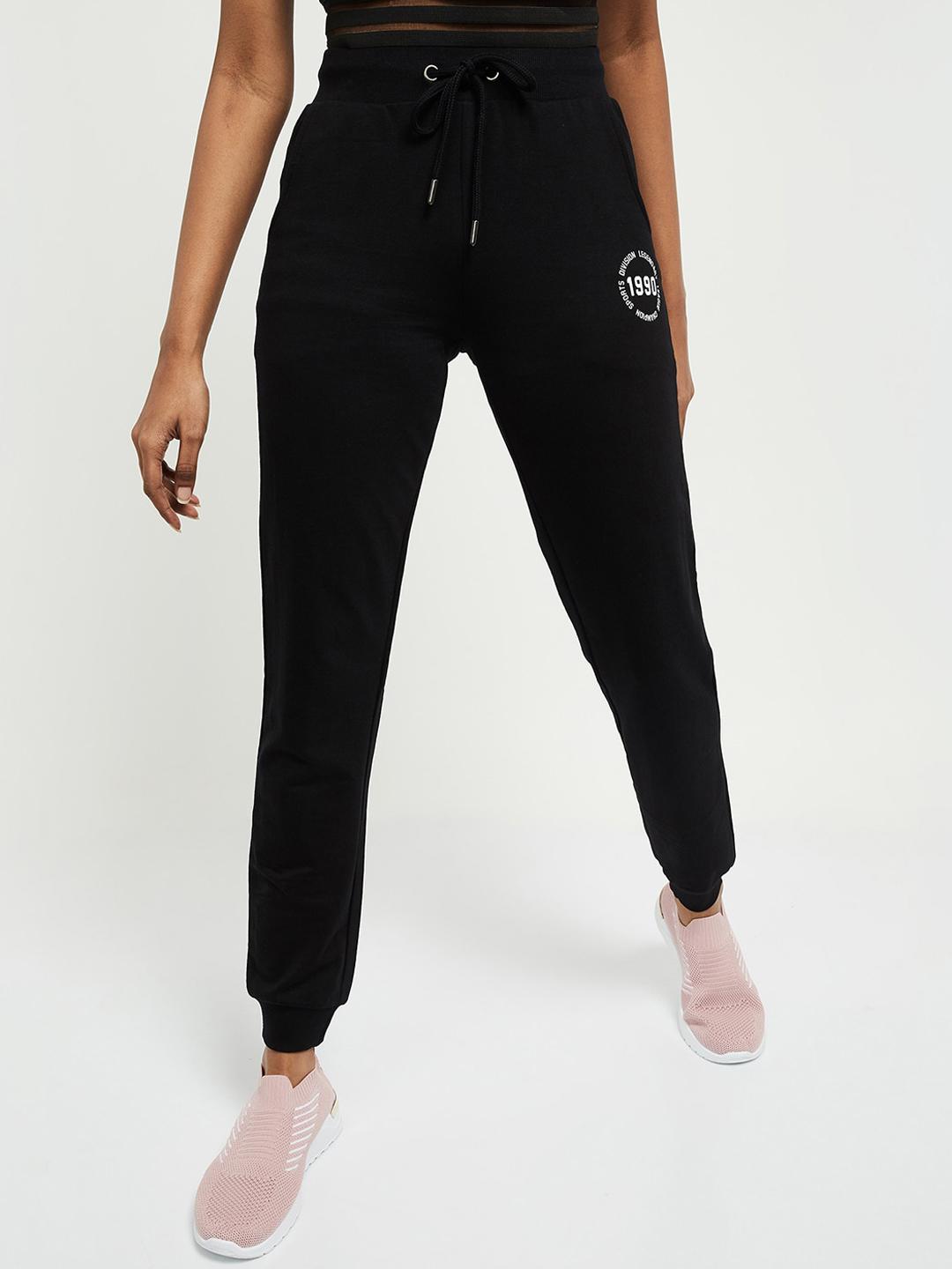 max Women Black Solid Pure Cotton Joggers