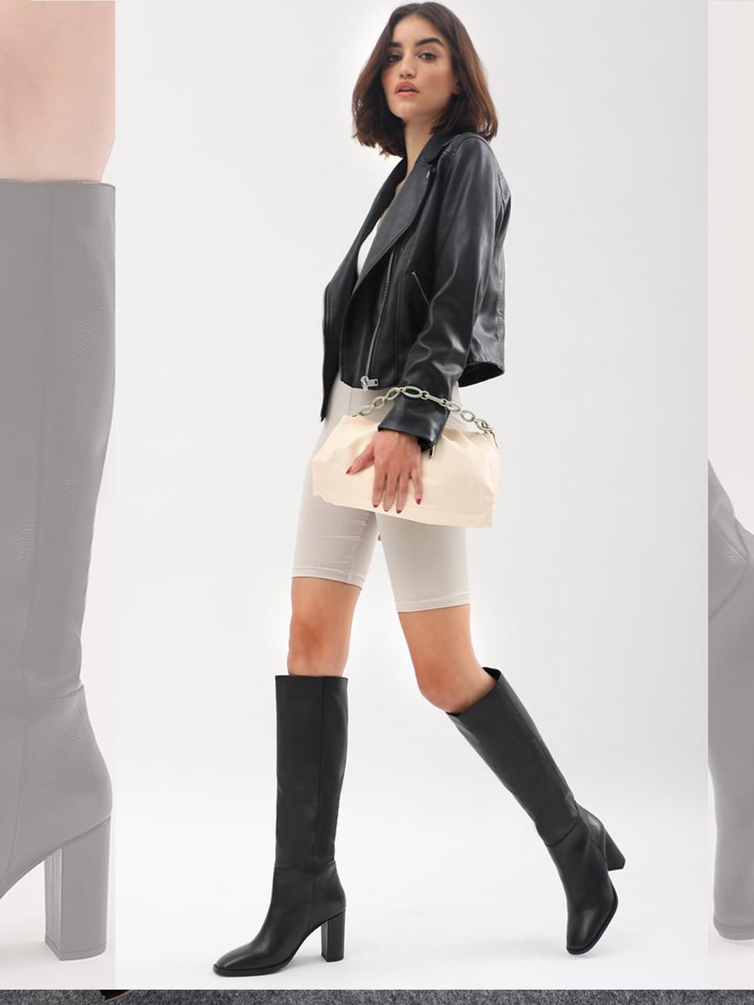 Buy Saint G Women Black Leather Knee High Slouch Boots Boots for - Main Image